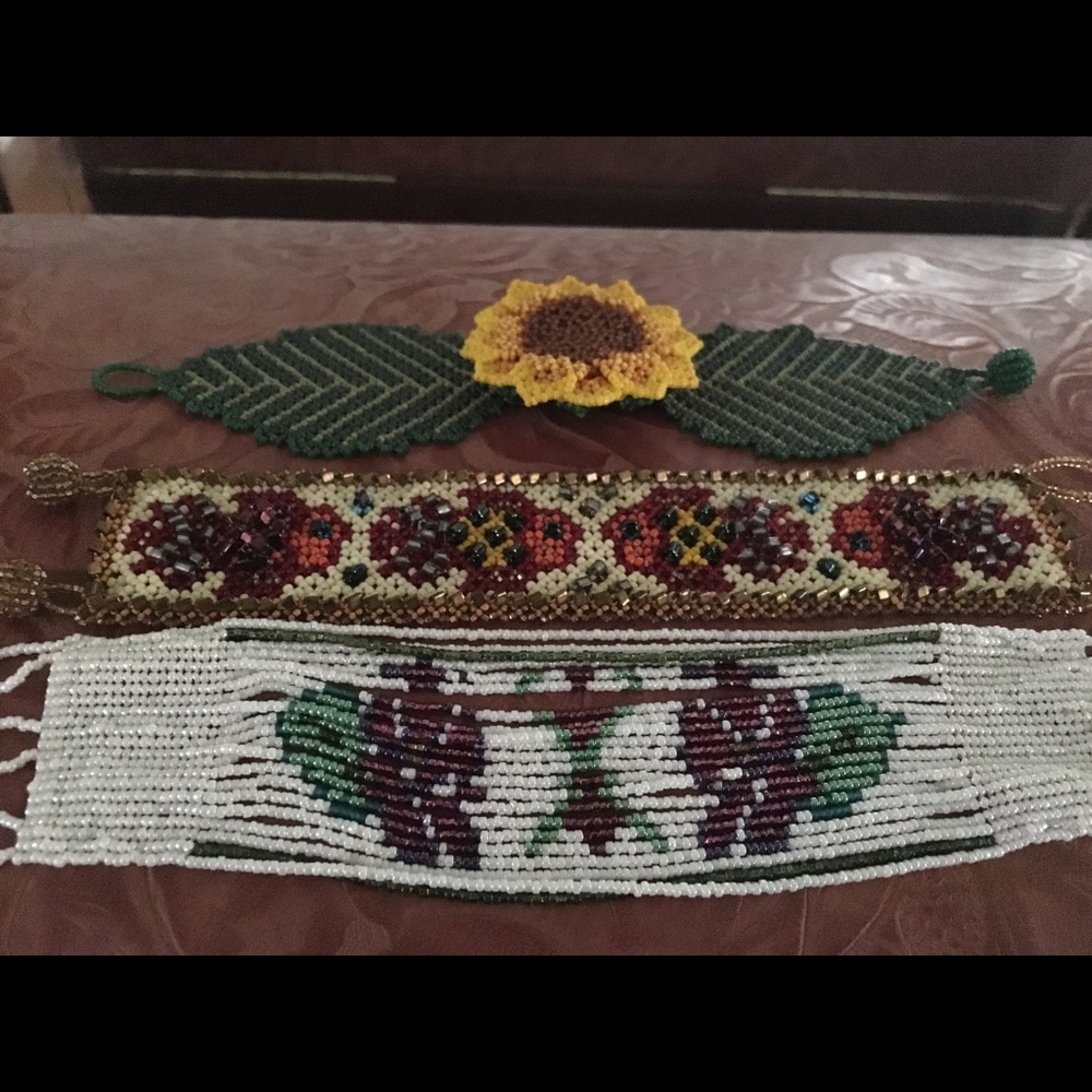 3 Artists Hand Beaded Bracelets Summer Sunflower fish roses Unique And Lovely